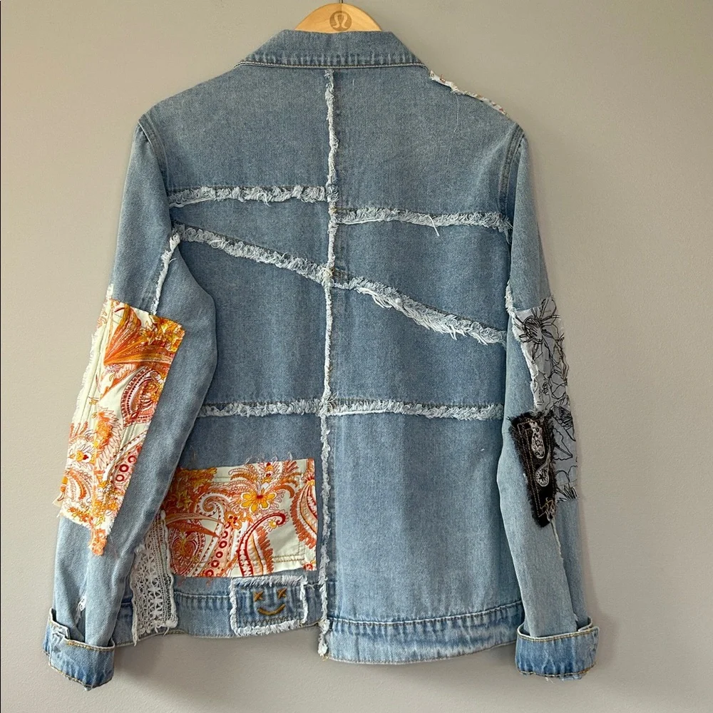 POL Oversized Patchwork Denim Jean‎ Jacket Size Medium Boho Vintage - Picture 5 of 9